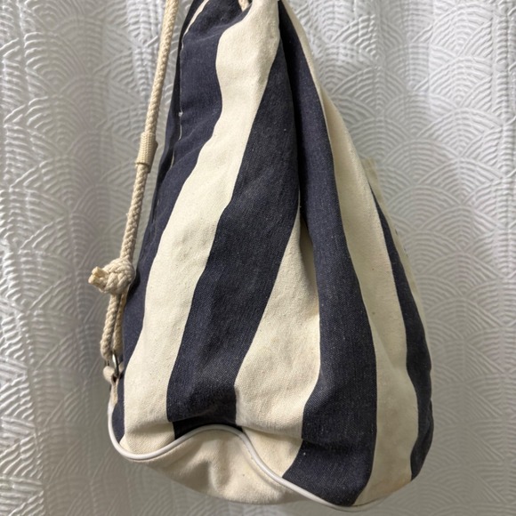 Disney World Mickey Mouse Embroidered Drawstring Backpack Bag Striped Canvas - Picture 5 of 5